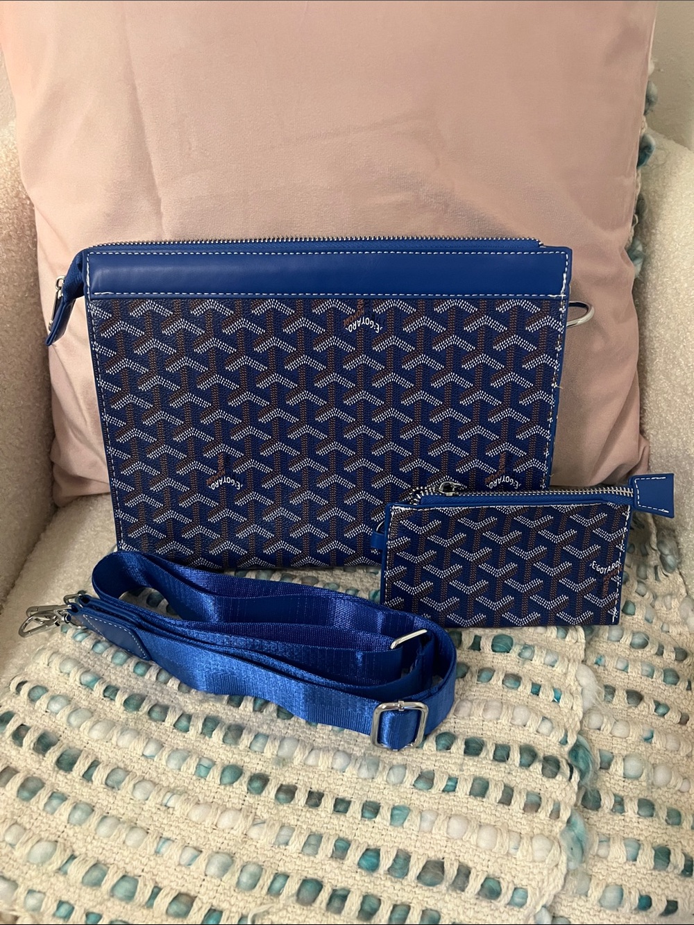 INSPIRED Blue Patterned Crossbody Set with Wristlet